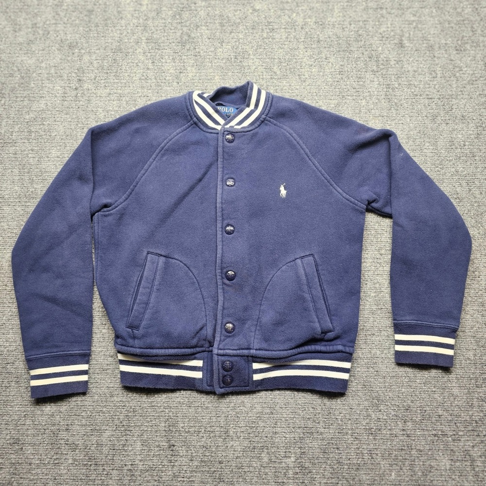 Polo Ralph Lauren Boys Navy Varsity Sweatshirt Jacket Size M 10-12 Pony Logo